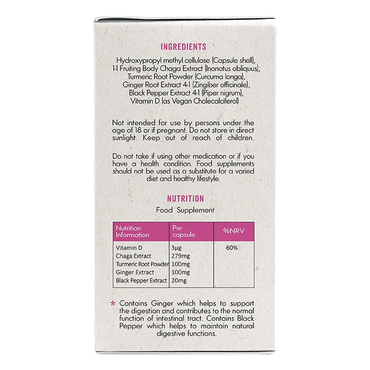 Grass & Co. BIOME Chaga Mushrooms with Curcumin + Ginger 60 Vegan Capsules